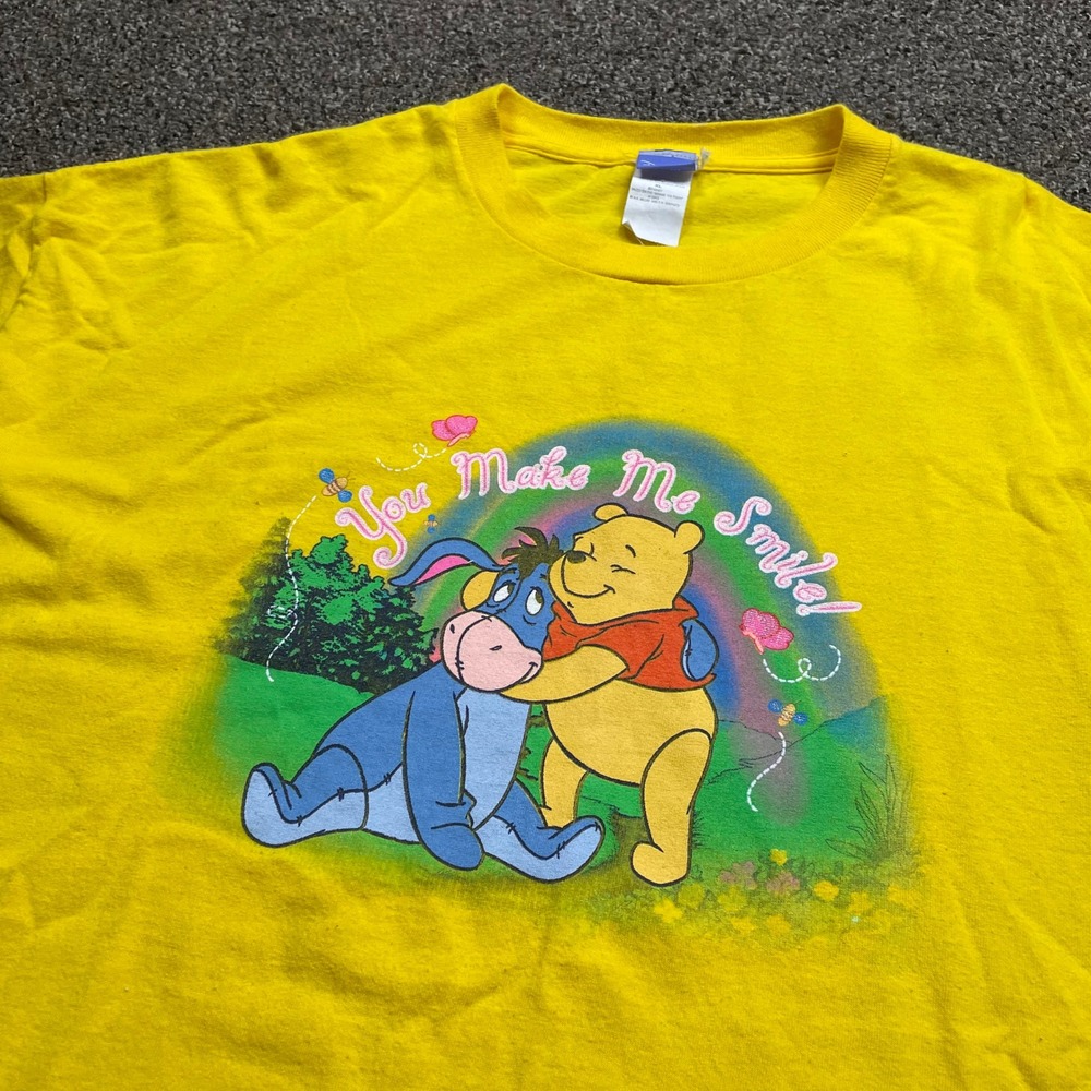 Disney Winnie the Pooh Eeyore You Make Me Smile Yellow Graphic T-Shirt Mens XL